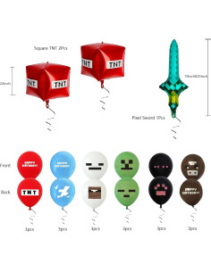 21 Piezas Globos de Cumpleaños Pixel JamboRella 25.4 cm 2