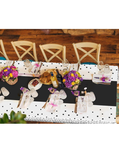 Manteles Desechables Oudain 3 Pcs Blanco y Negro 274x137 cm