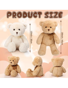 Osos de Peluche HyDren 45 cm Suaves Beige y Marrón Claro - 2 Pack 2