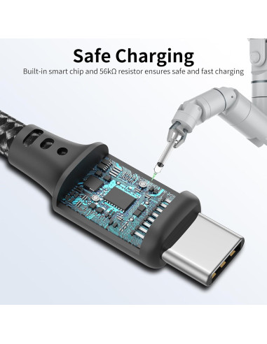 Cable USB C Corto 15 cm Cenepor Carga Rápida 3A Paquete de 3