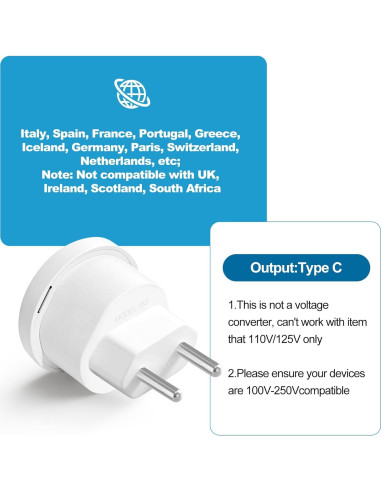 Adaptador de Enchufe de Viaje Europeo Ziissup Tipo C 3 Piezas