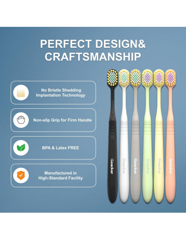 Cepillo de Dientes Extra Suave Geacker - 6 Piezas Multicolor