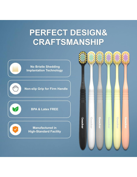 Cepillo de Dientes Extra Suave Geacker - 6 Piezas Multicolor