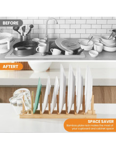 Soporte para Secar Platos de Bambú Worthyeah - Organizador Multifuncional 2