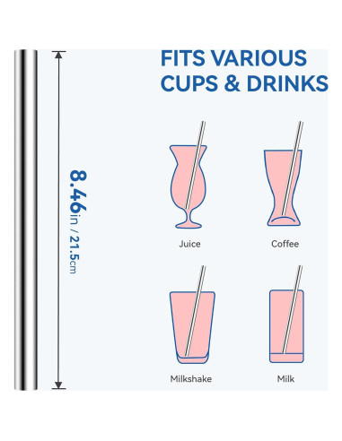 Pajitas Reutilizables de Acero Inoxidable Prurex 215mm - 4 Unidades