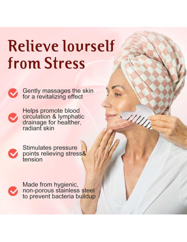 Juego de Herramientas Gua Sha Facial AAJP - Rodillo y Masajeador Plata