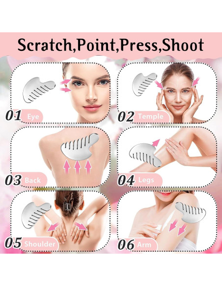 Juego de Herramientas Gua Sha Facial AAJP - Rodillo y Masajeador Plata