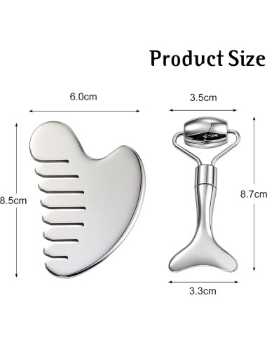Juego de Herramientas Gua Sha Facial AAJP - Rodillo y Masajeador Plata