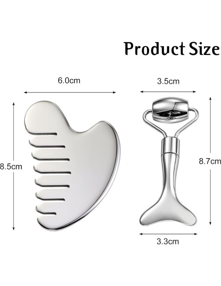 Juego de Herramientas Gua Sha Facial AAJP - Rodillo y Masajeador Plata