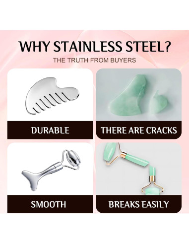 Juego de Herramientas Gua Sha Facial AAJP - Rodillo y Masajeador Plata