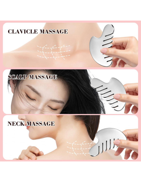 Juego de Herramientas Gua Sha Facial AAJP - Rodillo y Masajeador Plata