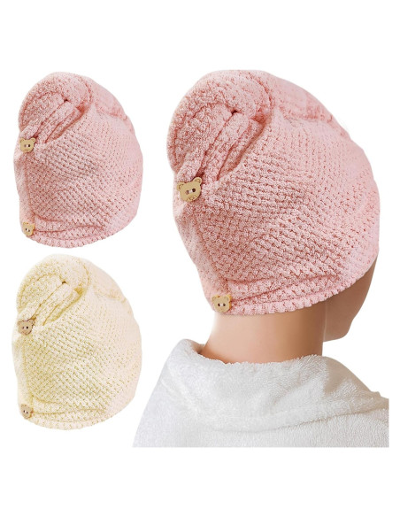 Paquete de 2 Toallas de Microfibra HFZRZFH para Cabello - Rosa y Beige