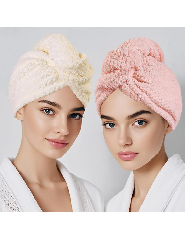Paquete de 2 Toallas de Microfibra HFZRZFH para Cabello - Rosa y Beige