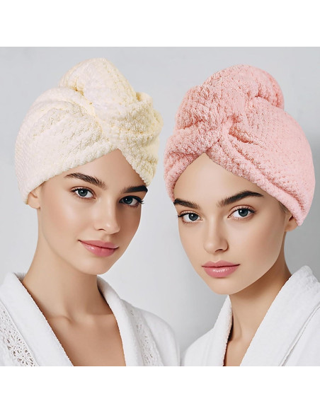 Paquete de 2 Toallas de Microfibra HFZRZFH para Cabello - Rosa y Beige
