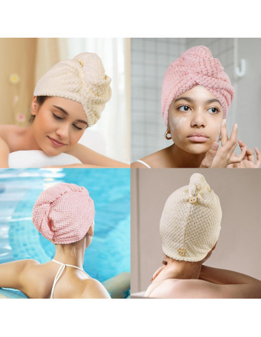 Paquete de 2 Toallas de Microfibra HFZRZFH para Cabello - Rosa y Beige