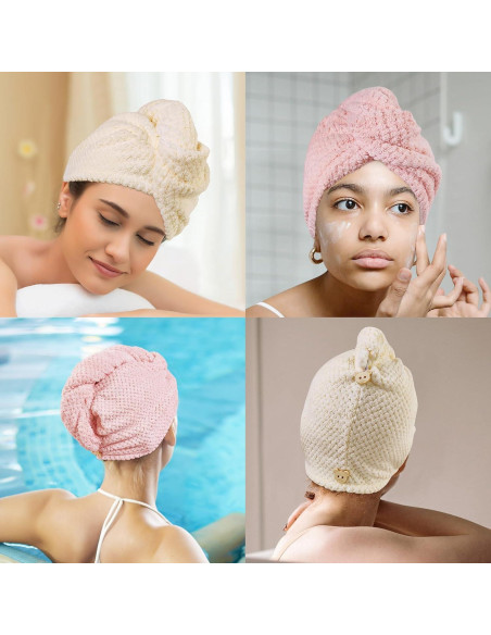 Paquete de 2 Toallas de Microfibra HFZRZFH para Cabello - Rosa y Beige