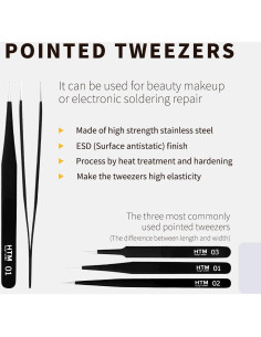 Set de 7 Pinzas Micro de Precisión HengTianMei Acero Inoxidable 2