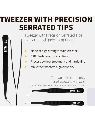 Set de 7 Pinzas Micro de Precisión HengTianMei Acero Inoxidable