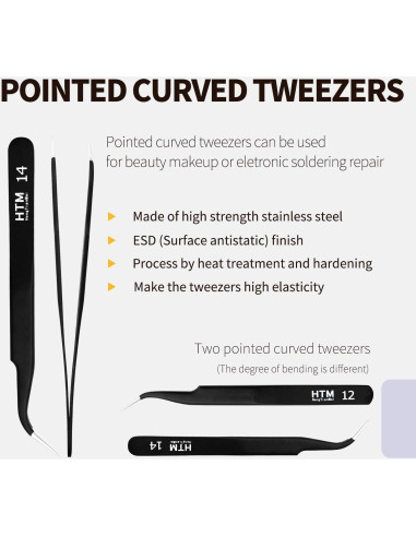 Set de 7 Pinzas Micro de Precisión HengTianMei Acero Inoxidable