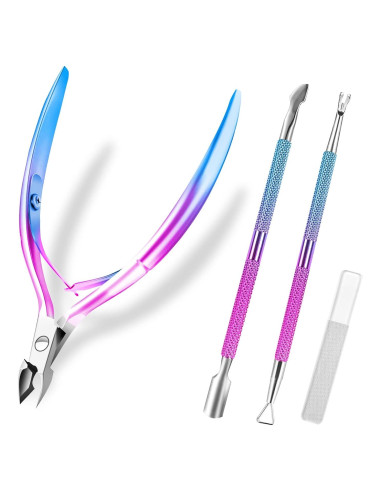 Kit Cortador de Cutículas BQAN con Empujador y Lima - Azul