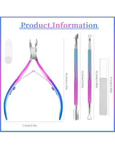 Kit Cortador de Cutículas BQAN con Empujador y Lima - Azul
