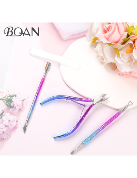 Kit Cortador de Cutículas BQAN con Empujador y Lima - Azul