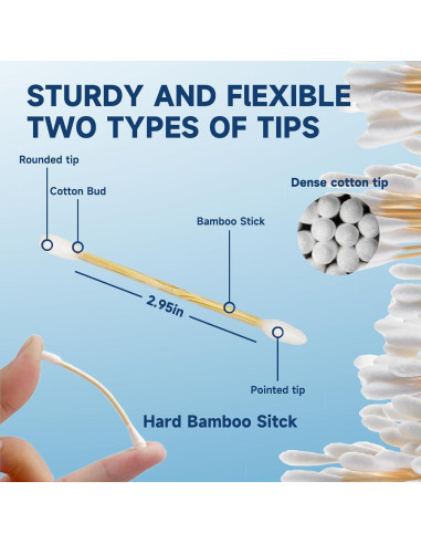 Bastoncillos de Algodón Natural HMTM 500 Unidades Biodegradables