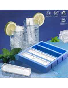 Molde de Hielo Rectangular Moflekja Azul Silicona 2 Piezas 2
