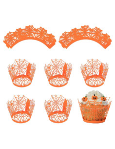 50 Forros de Cupcake de Otoño Pyinkovix Telaraña Naranja