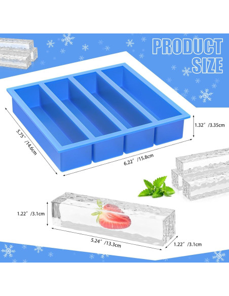 Molde de Hielo Rectangular Moflekja Azul Silicona 2 Piezas