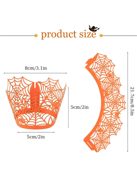 50 Forros de Cupcake de Otoño Pyinkovix Telaraña Naranja