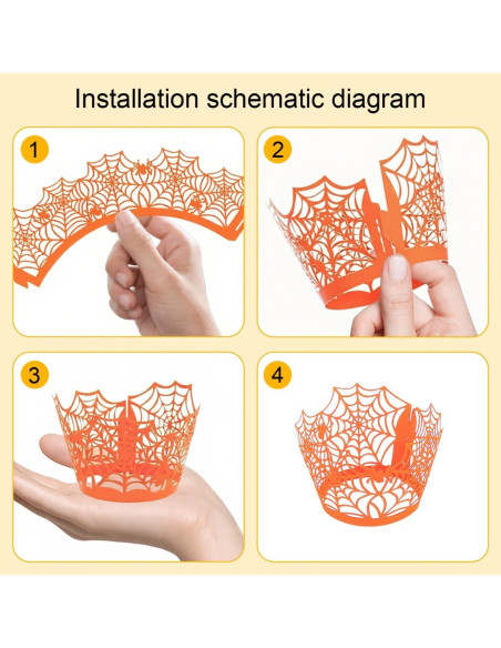 50 Forros de Cupcake de Otoño Pyinkovix Telaraña Naranja