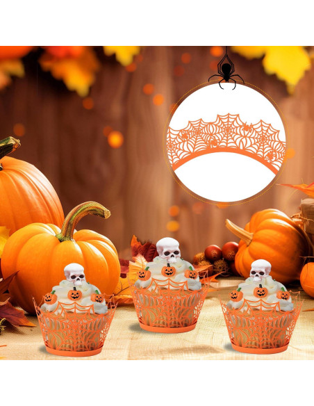 50 Forros de Cupcake de Otoño Pyinkovix Telaraña Naranja