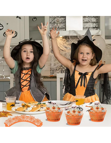 50 Forros de Cupcake de Otoño Pyinkovix Telaraña Naranja