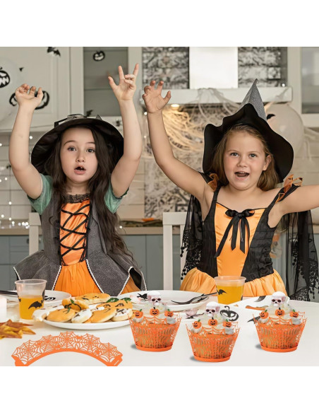50 Forros de Cupcake de Otoño Pyinkovix Telaraña Naranja