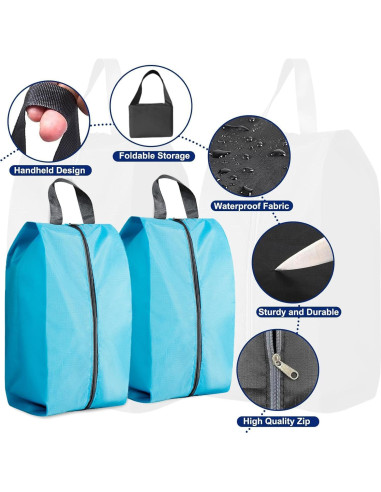 5 Bolsas de Zapatos de Viaje Nylon Impermeable Azul