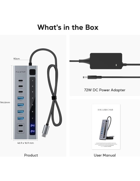 Hub USB C Alimentado PULWTOP 9-en-1 10Gbps 45W Carga PD