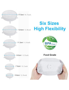 6 Tapas de Silicona Estirables OstWony para Alimentos 2