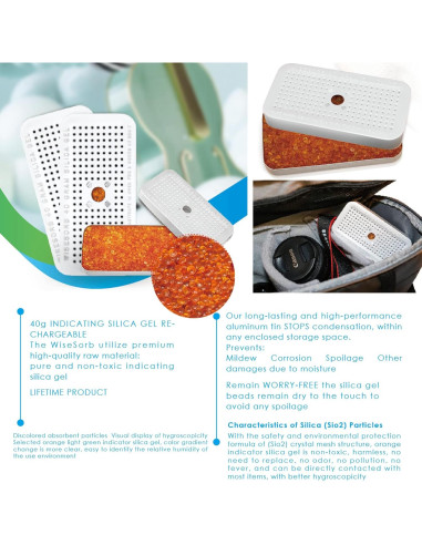 Canister Gel de Silica 100g Wisesorbent 3 Paquetes Reutilizables