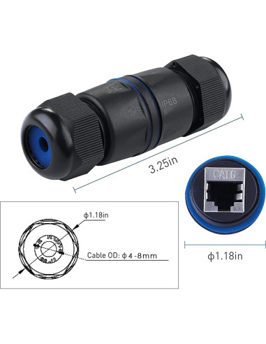 Conector RJ45 Impermeable Tedgetal 2 Paquete Cat6 250MHz