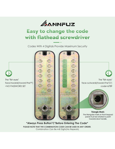 Cerradura de puerta mecánica sin llave ANNFUZ con teclado