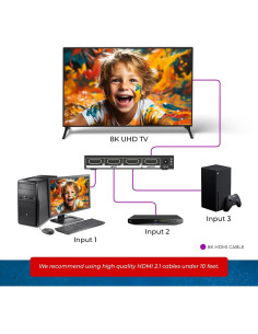 Interruptor HDMI 8K OREI BK-301P 48Gbps con Control Remoto 2