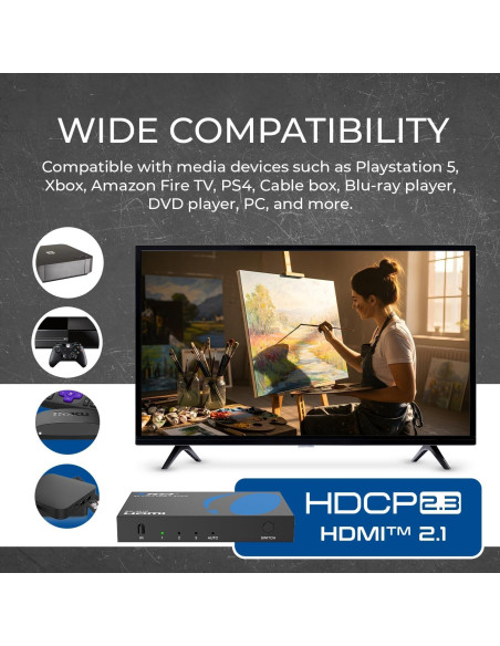 Interruptor HDMI 8K OREI BK-301P 48Gbps con Control Remoto