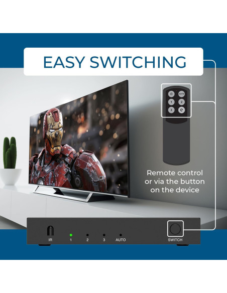 Interruptor HDMI 8K OREI BK-301P 48Gbps con Control Remoto