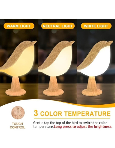 Lámpara de Mesa Recargable Deogos Bird - Luz Nocturna Táctil