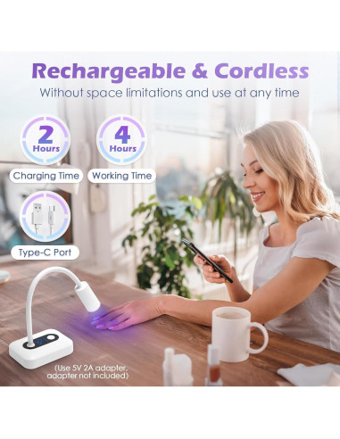 Lámpara de Uñas UV LED Madenia Inalámbrica 360 3 Temporizadores