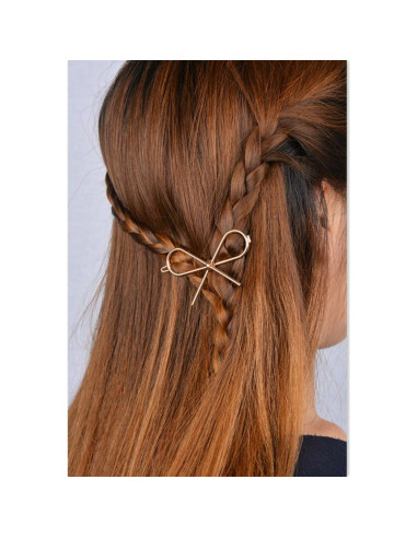 Clip para Cabello de Metal AKOAK Lazo Dorado y Plateado 2 Pzas