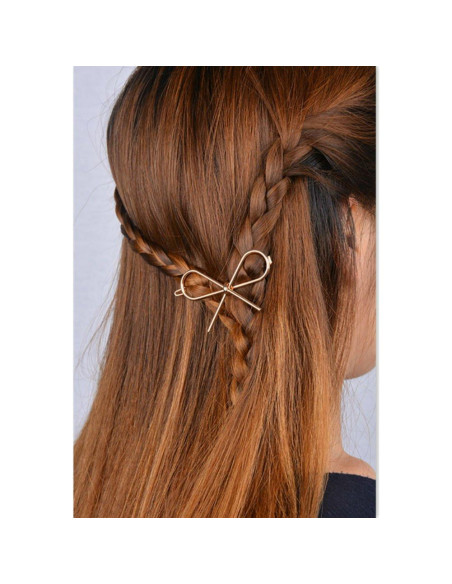 Clip para Cabello de Metal AKOAK Lazo Dorado y Plateado 2 Pzas