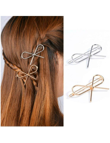 Clip para Cabello de Metal AKOAK Lazo Dorado y Plateado 2 Pzas