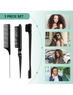 Juego de Peines Negro 3 Piezas Much Hotter - Cepillo y Peine 2